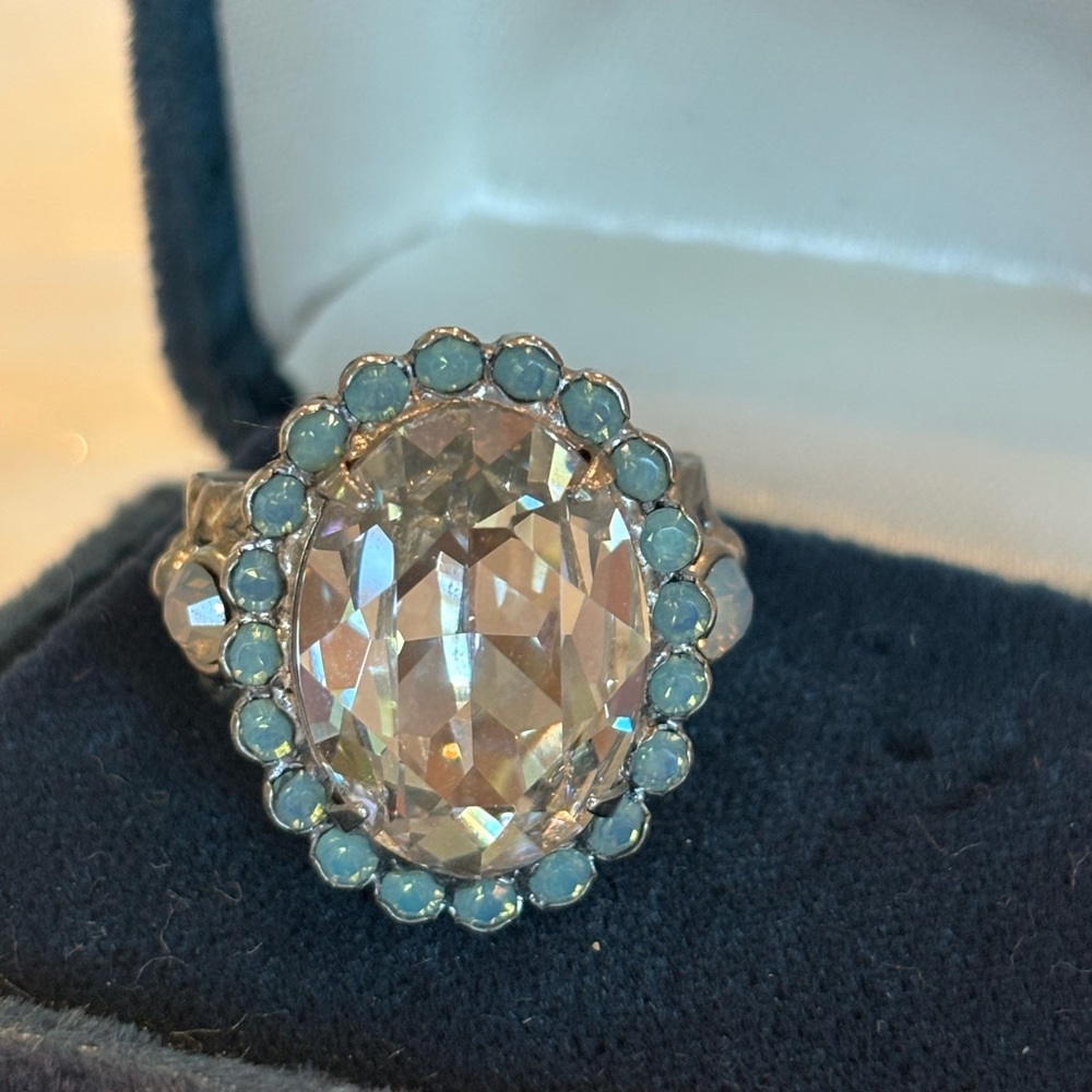 Sorrelli Aegean Sea Antique Silver Adjustable Ring Blue Turquoise Color Crystal